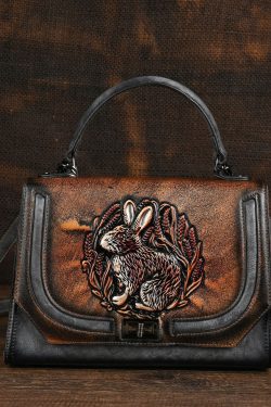 Ethnic Style Red Handmade Rabbit Embossed Handbag
