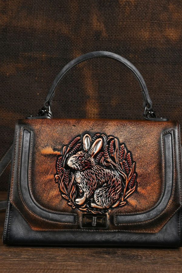 Ethnic Style Red Handmade Rabbit Embossed Handbag