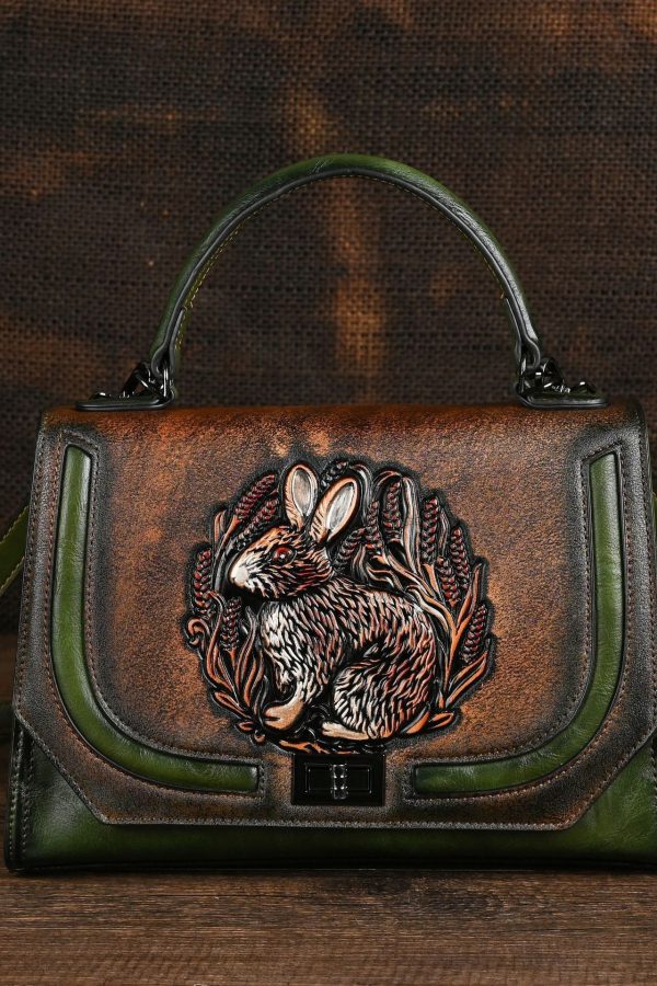 Ethnic Style Red Handmade Rabbit Embossed Handbag