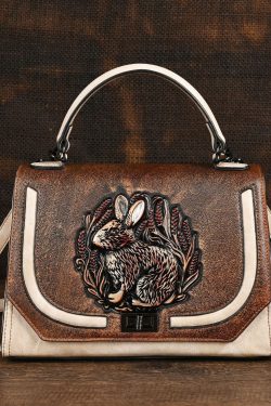 Ethnic Style Red Handmade Rabbit Embossed Handbag