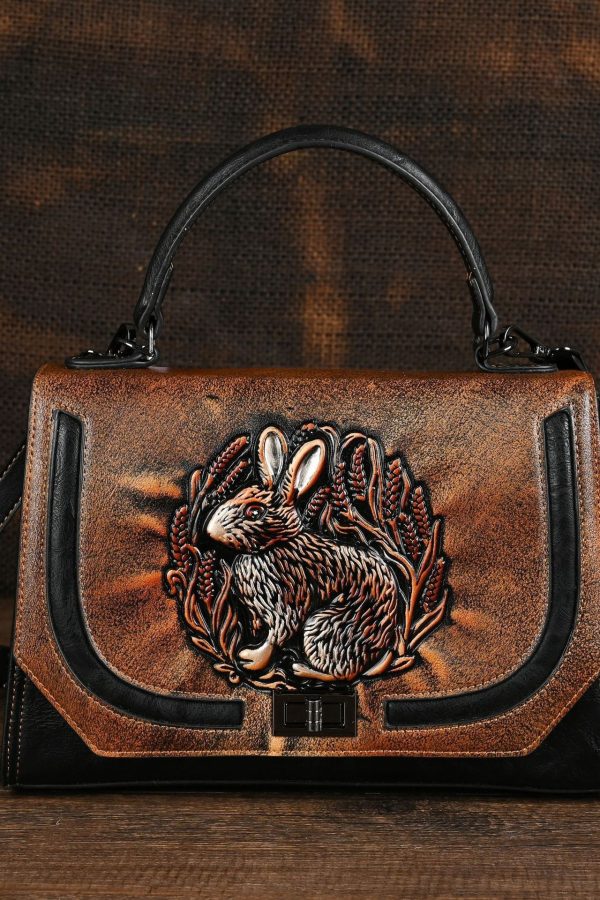 Ethnic Style Red Handmade Rabbit Embossed Handbag