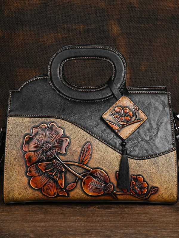 Ethnic Style Retro Camel Embossed Hand Held Crossbody Bag