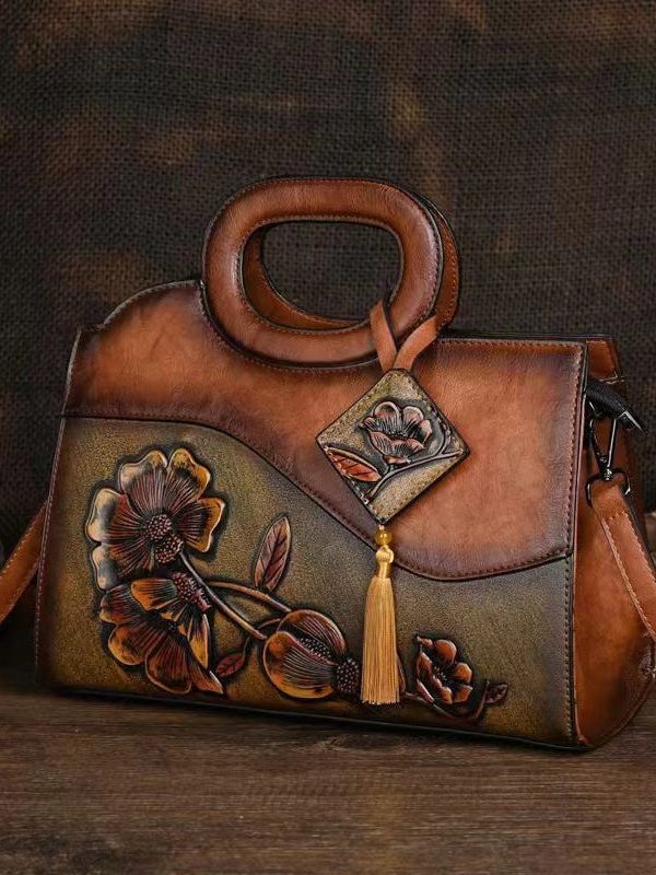 Ethnic Style Retro Camel Embossed Hand Held Crossbody Bag