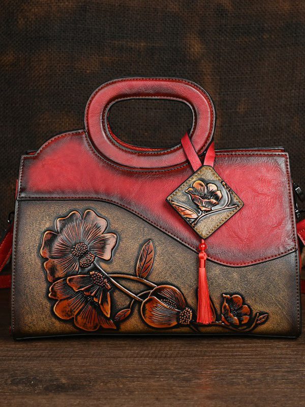 Ethnic Style Retro Camel Embossed Hand Held Crossbody Bag