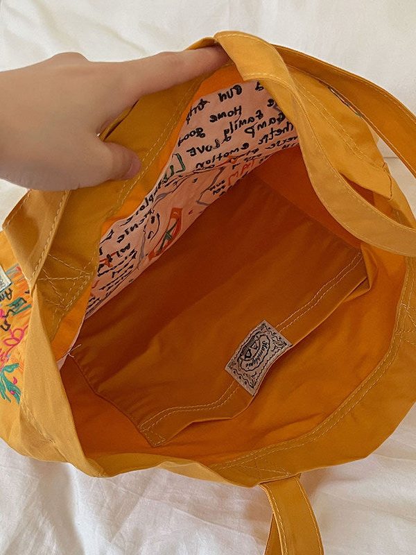 Ethnic Style Yellow Embroidery Star Cotton Shoulder Bags