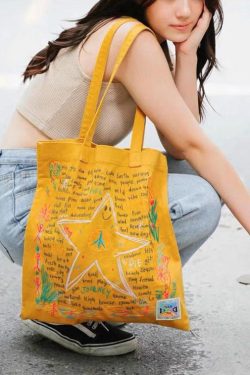 Ethnic Style Yellow Embroidery Star Cotton Shoulder Bags