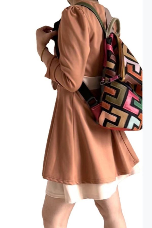 European And American Fashion Colorful Cowhide Patchwork Backpack