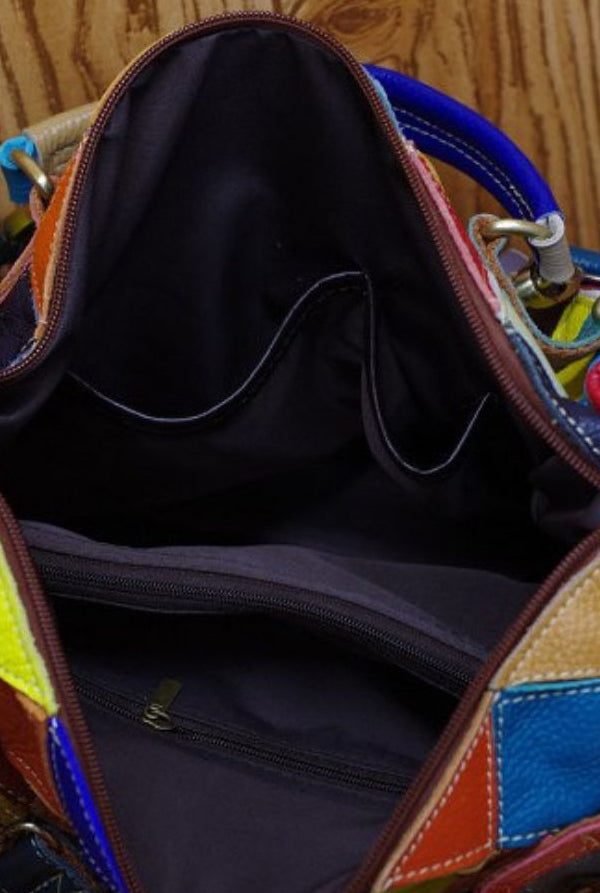 European And American Fashion Contrasting Plaid Patchwork Rivet Handbag