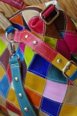 European And American Fashion Contrasting Plaid Patchwork Rivet Handbag