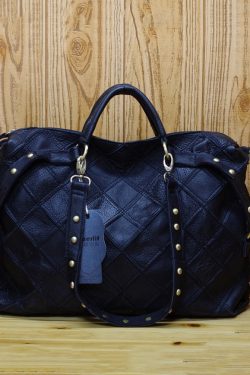 European And American Fashion Contrasting Plaid Patchwork Rivet Handbag