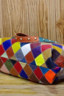 European And American Fashion Contrasting Plaid Patchwork Rivet Handbag