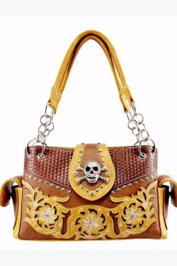 European And American Skulls Embroidery Rivet Satchel Bag Handbag