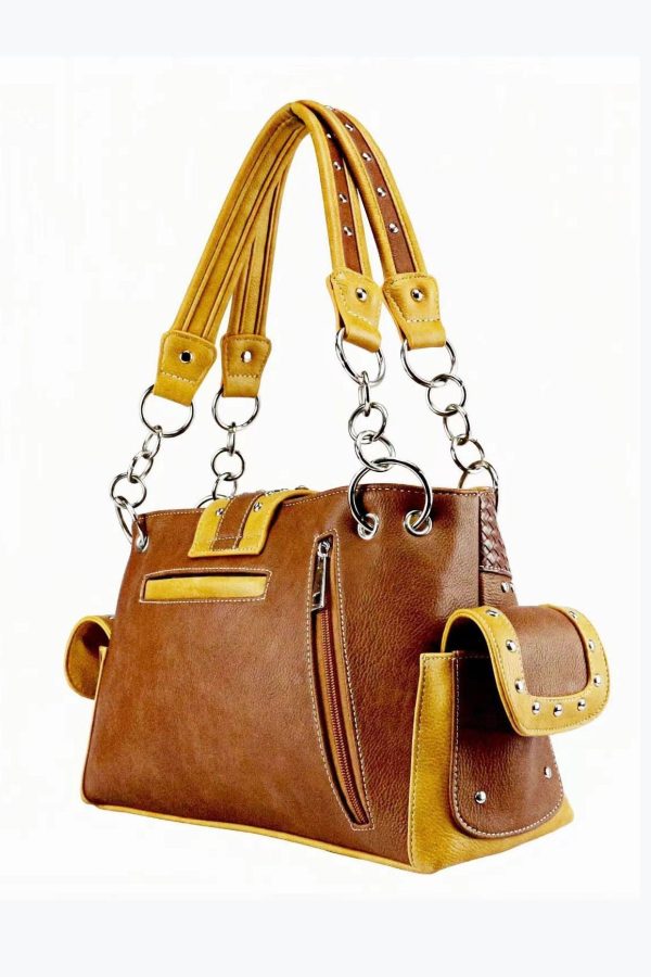 European And American Skulls Embroidery Rivet Satchel Bag Handbag