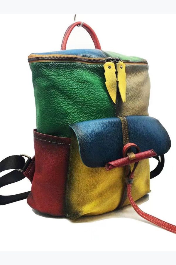 European And American Style Colored Genuine Cowhide Backpack