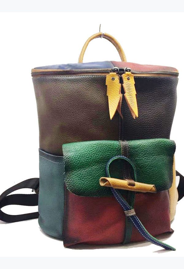 European And American Style Colored Genuine Cowhide Backpack