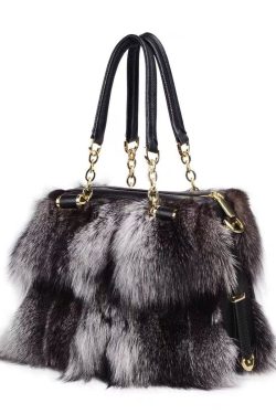 European And American Style Fox Fur Large Capacity Tote Handbag