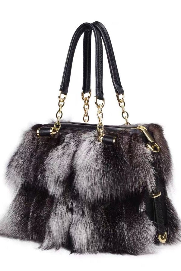 European And American Style Fox Fur Large Capacity Tote Handbag