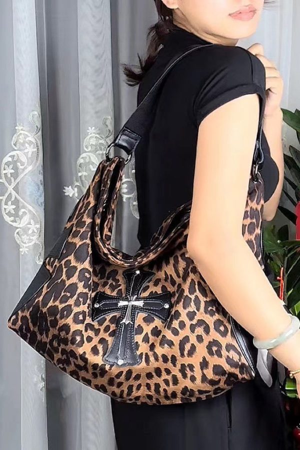 European And American Style Leopard Large Capacity Satchel Bag Handbag
