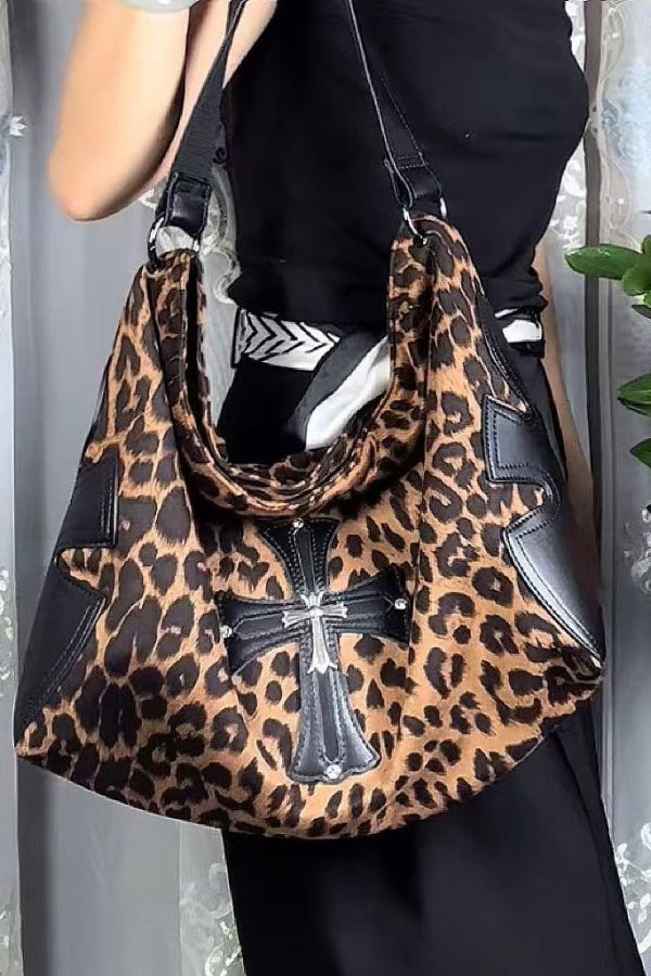 European And American Style Leopard Large Capacity Satchel Bag Handbag