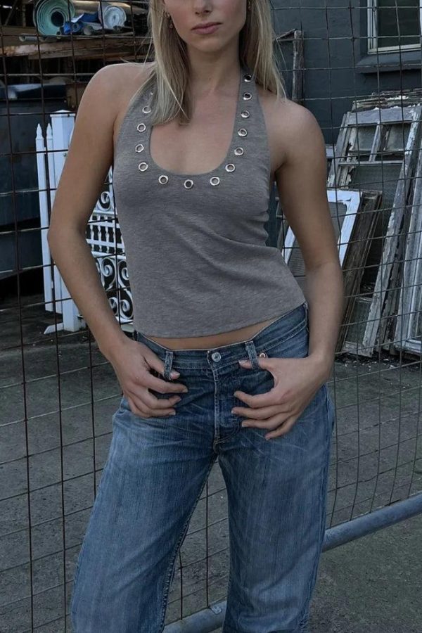 Eyelet Halter Neck Top