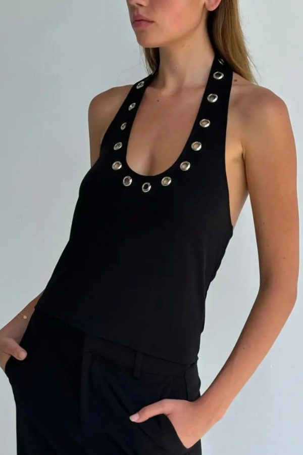Eyelet Halter Neck Top