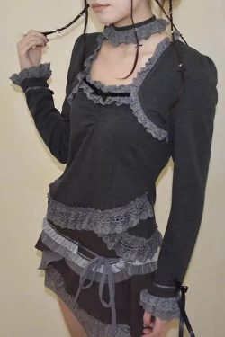 Fairy Grunge Asymmetric Lace Top