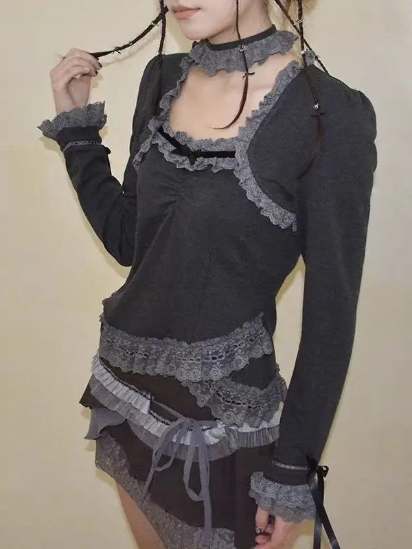 Fairy Grunge Asymmetric Lace Top