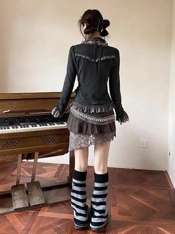 Fairy Grunge Asymmetric Lace Top