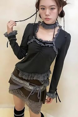 Fairy Grunge Asymmetric Lace Top