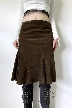 Fairy Grunge Corduroy Midi Skirt