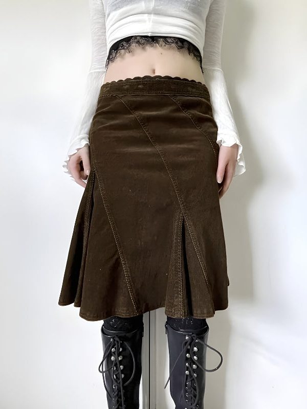 Fairy Grunge Corduroy Midi Skirt
