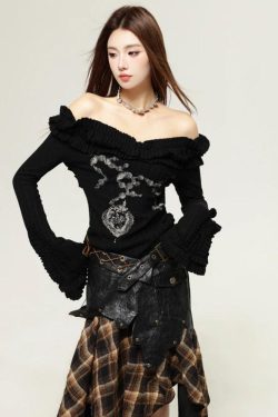 Fairy Grunge Cut Out Shoulder Top