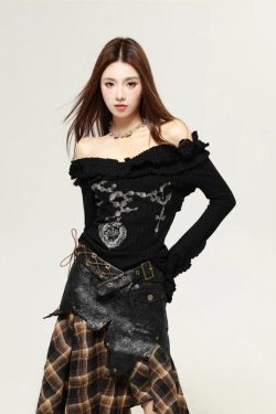 Fairy Grunge Cut Out Shoulder Top