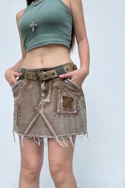 Fairy Grunge Distressed Patchwork Mini Skirt