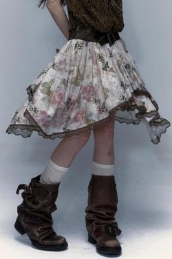 Fairy Grunge Floral Asymmetric Midi Skirt