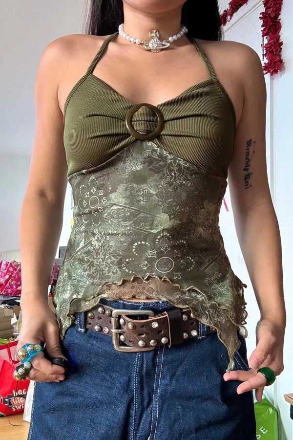 Fairy Grunge Floral Halter Neck Top
