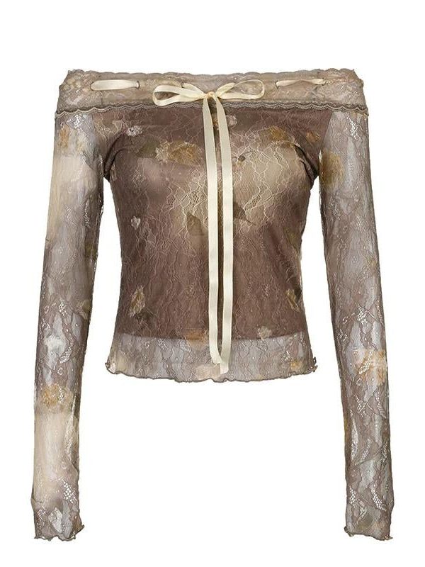 Fairy Grunge Floral Off Shoulder Lace Top