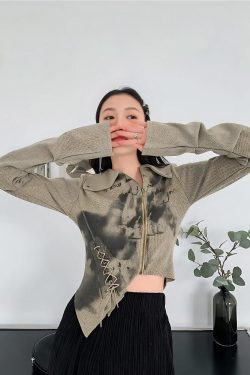 Fairy Grunge Lace Up Asymmetric Cardigan