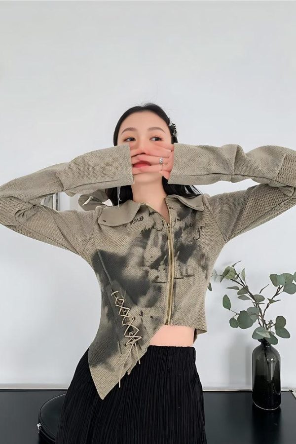 Fairy Grunge Lace Up Asymmetric Cardigan