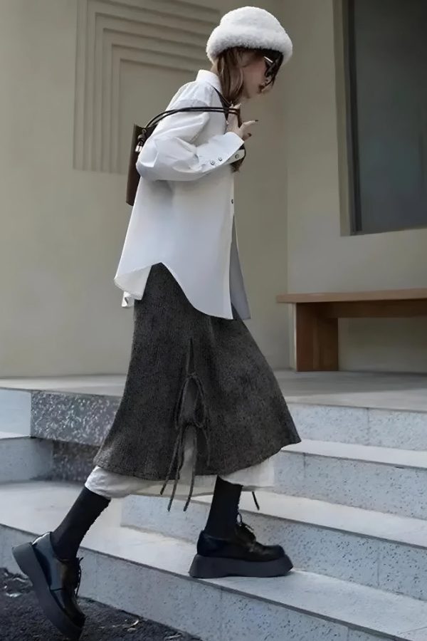 Fairy Grunge Lace Up Midi Skirt