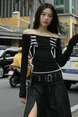 Fairy Grunge Off Shoulder Lace Up Top