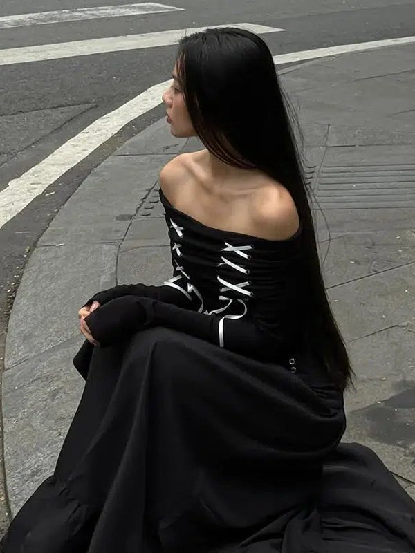 Fairy Grunge Off Shoulder Lace Up Top