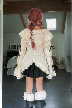 Fairy Grunge Ruffled Lace Up Blouse