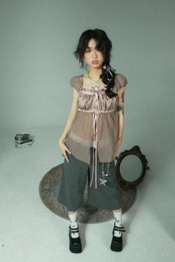 Fairy Grunge Sheer Ruched Top