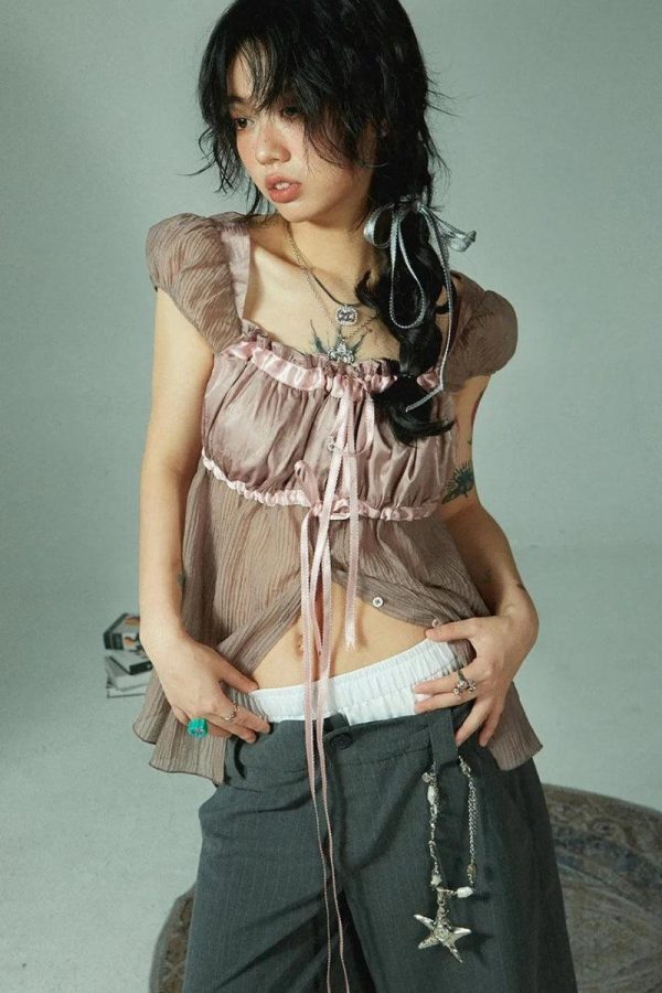 Fairy Grunge Sheer Ruched Top