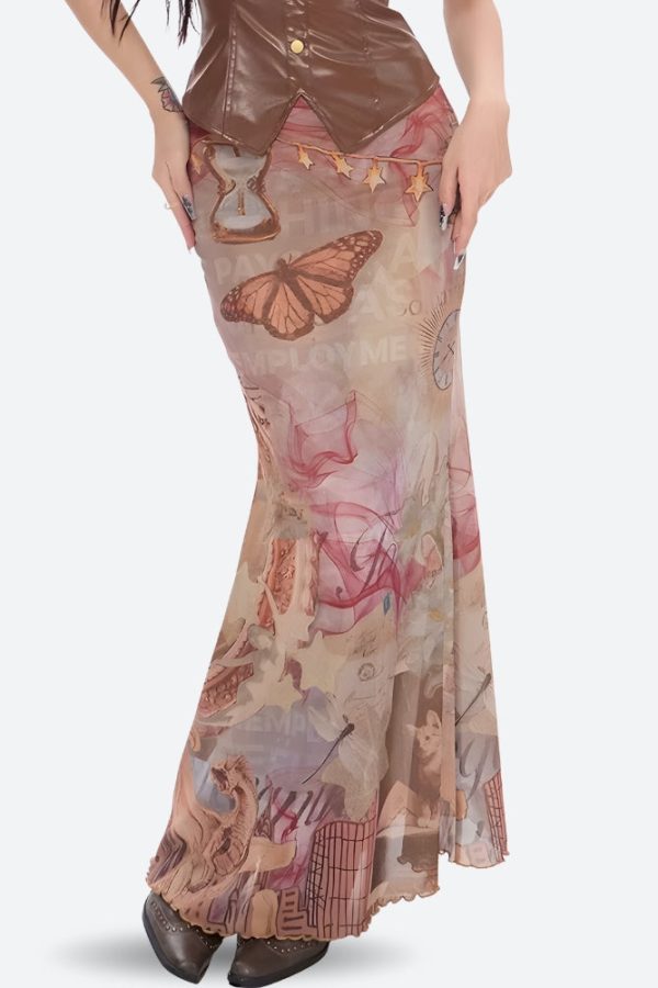 Fairycore Butterfly Mesh Maxi Skirt