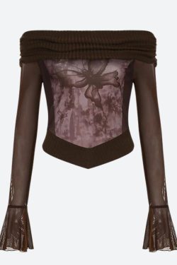 Fairycore Butterfly Ruched Off Shoulder Top