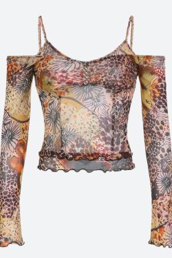 Fairycore Floral Mesh Top