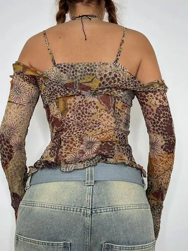 Fairycore Floral Mesh Top