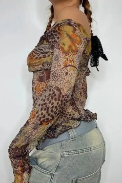 Fairycore Floral Mesh Top